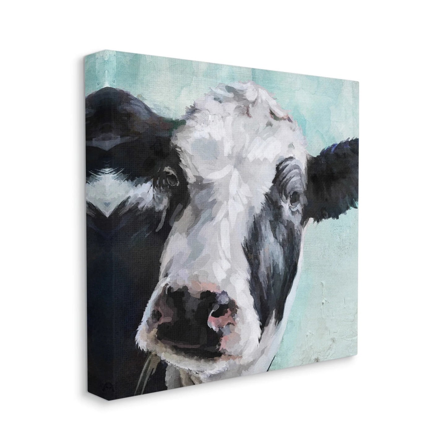 The Stupell Home Decor Collection Gentle Farm Cow Painting on Blue XL Stretched Canvas Wall Art, 30 X 1.5 X 30