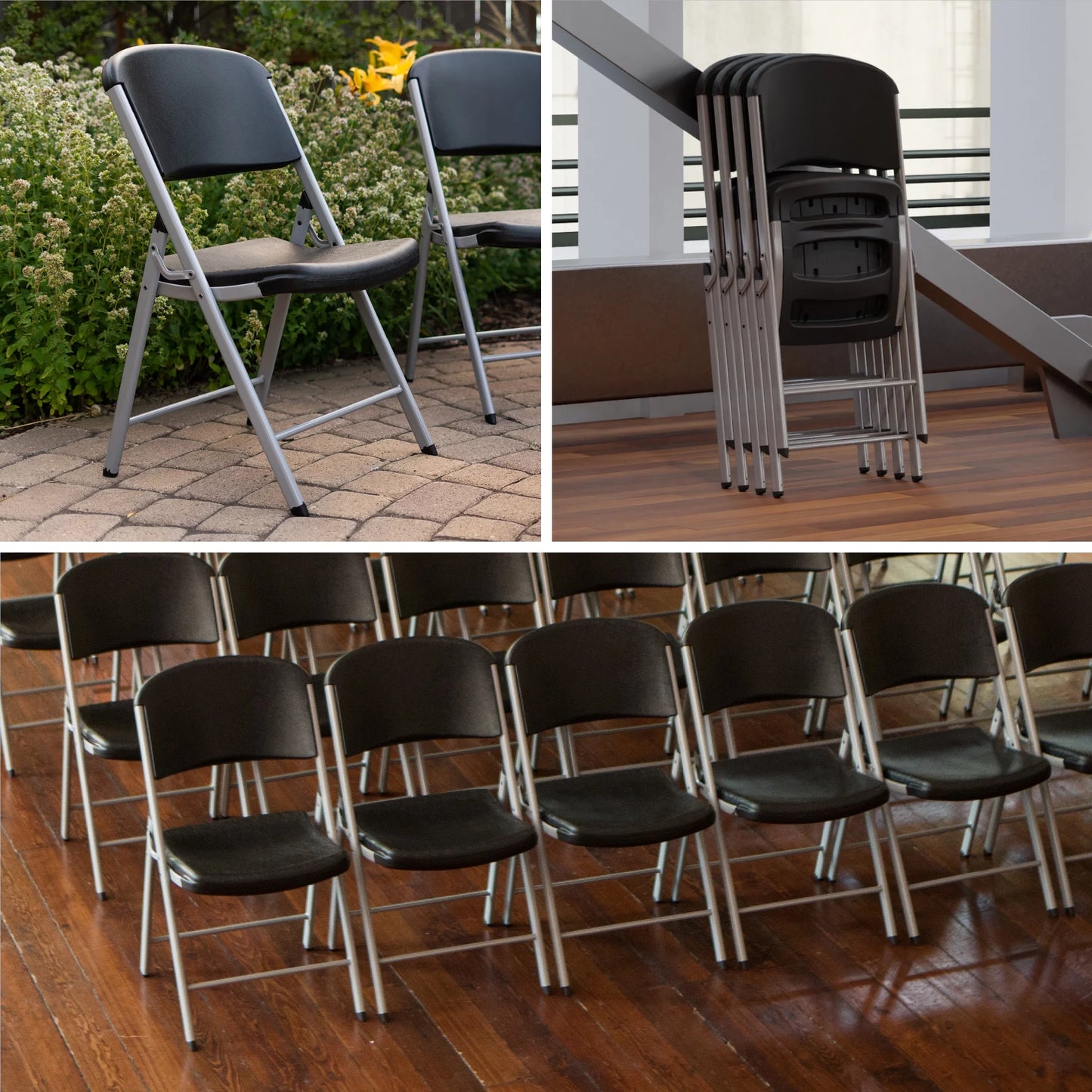 Folding Chair, Indoor/Outdoor Commercial, Black, 6 Pack (80844)