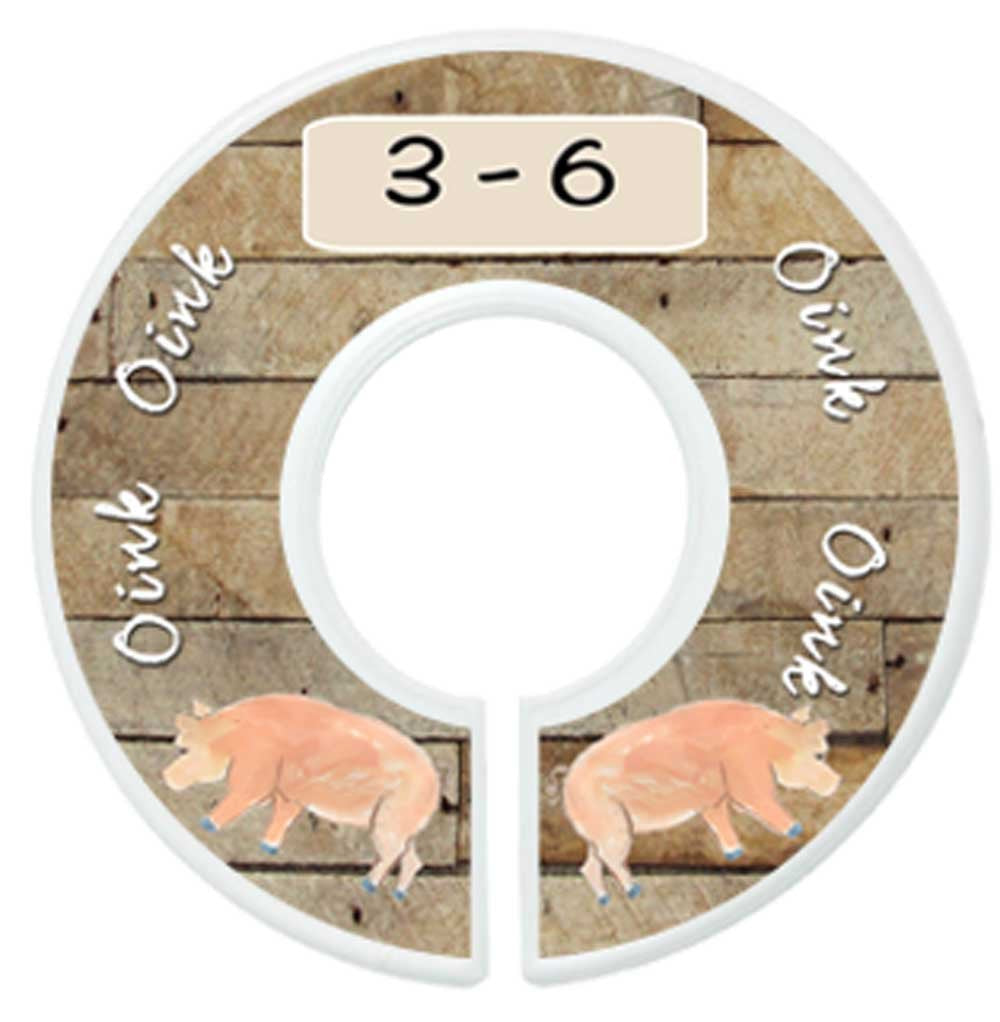 Baby Nursery Closet Dividers, Barnyard Themed, 6 Piece Set, Plastic, Multicolor, 3.5 in Height and Width, 1 3/8 in Diameter Opening