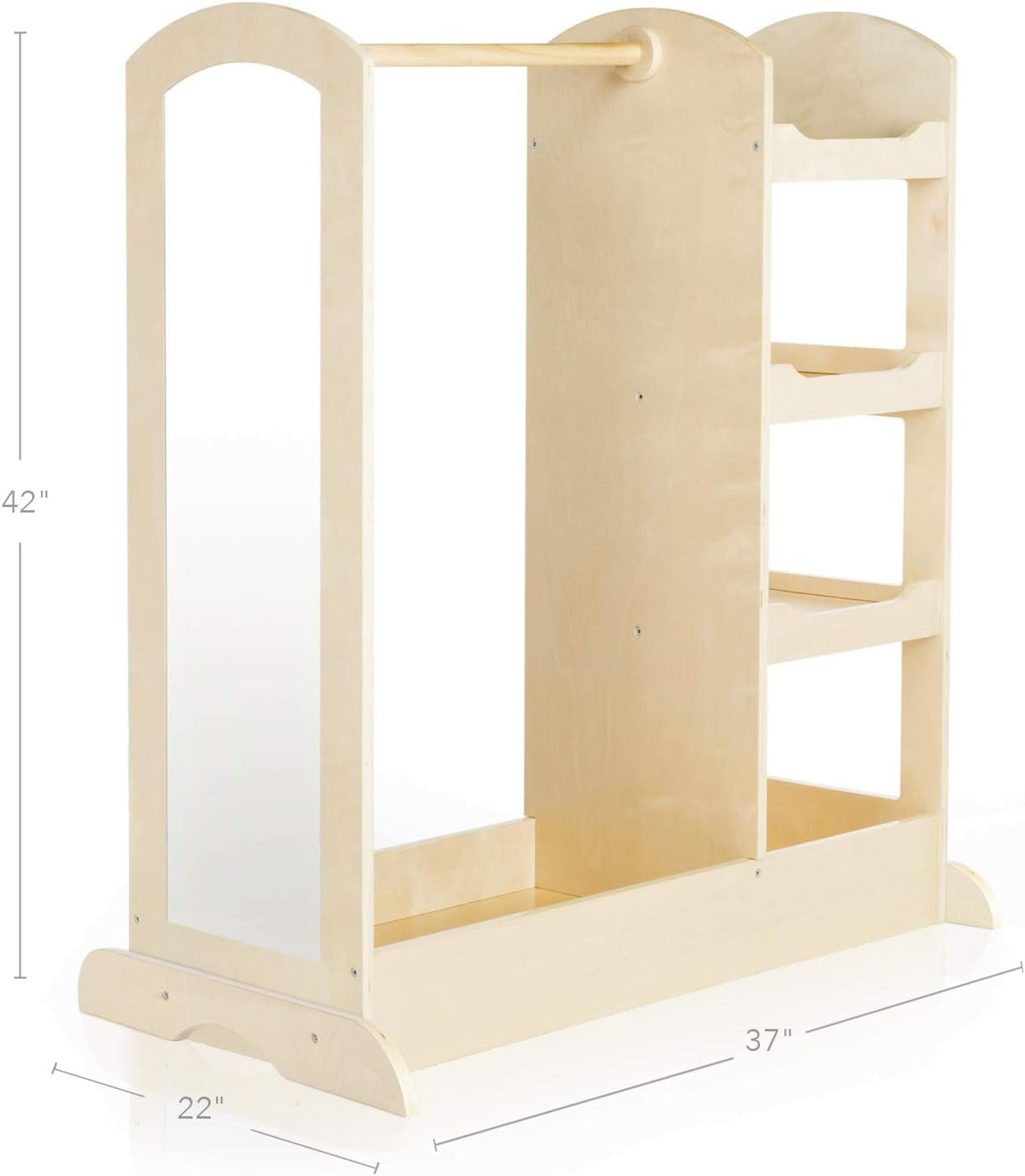 See and Store Dress-Up Center – Natural: Armoire for Kids with Mirror & Shelves, Clothes Rack and Shoe Storage Dresser with Bottom Tray - Toddlers Room Furniture