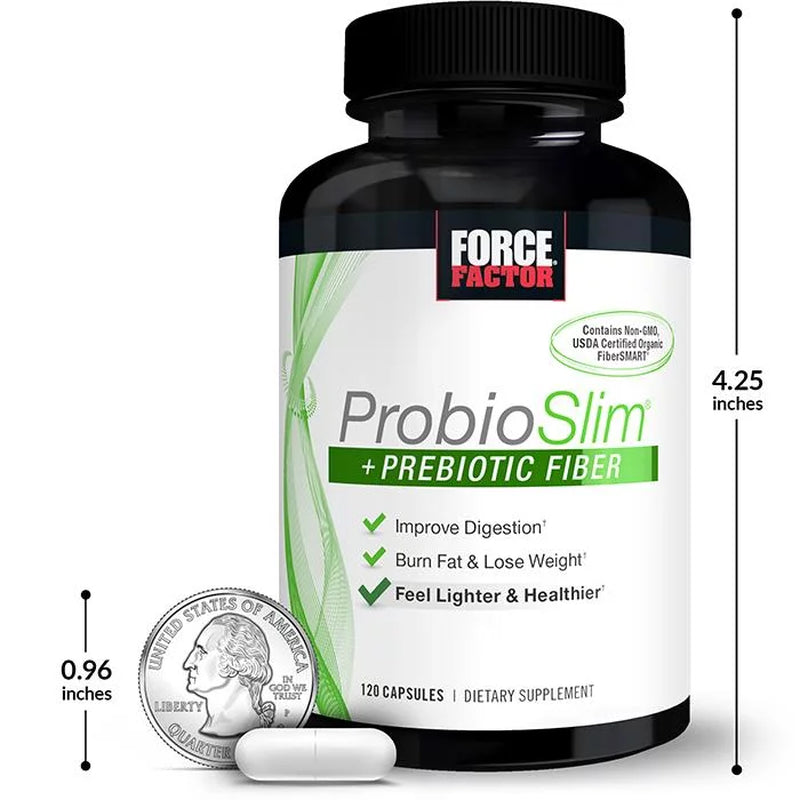 Probioslim + Prebiotic Fiber, Fiber Supplement Capsules with Probiotics, 120 Capsules by