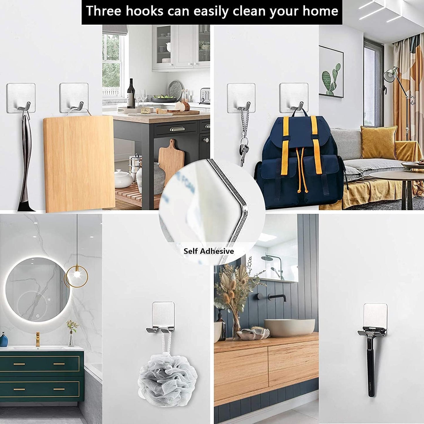 7 Pieces Bathroom Hardware Set SUS304 Thicken Stainless Steel-Towel Rack Kit Include 24" Towel Rod+ 9" Hand Towel Bar+ Toilet Paper Holder+4Robe Towel Hooks Bath Accessories (Nickel)