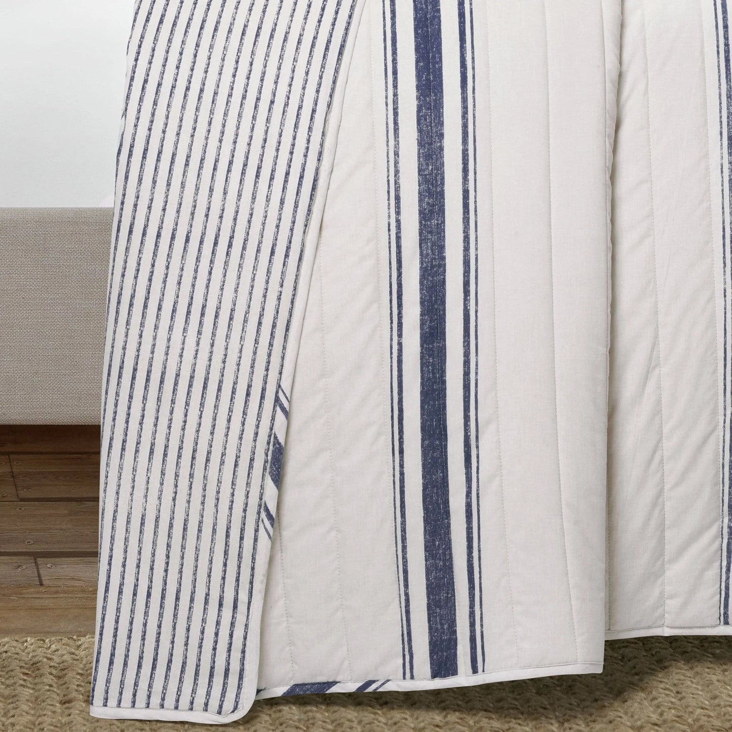 Farmhouse Stripe Reversible Cotton Quilt Black 2Pc Set Twin-Xl