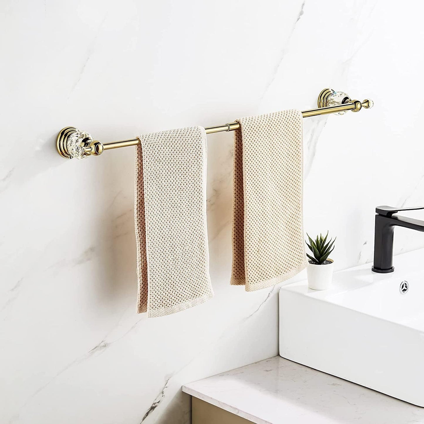 Crystal Bathroom Accessories, Gold Towel Bar Set Toilet Paper Holder Towel Ring Coat Hooks Shinny Bathroom Hardware Wall Mounted 4 Pieces with Crystal Ball Base