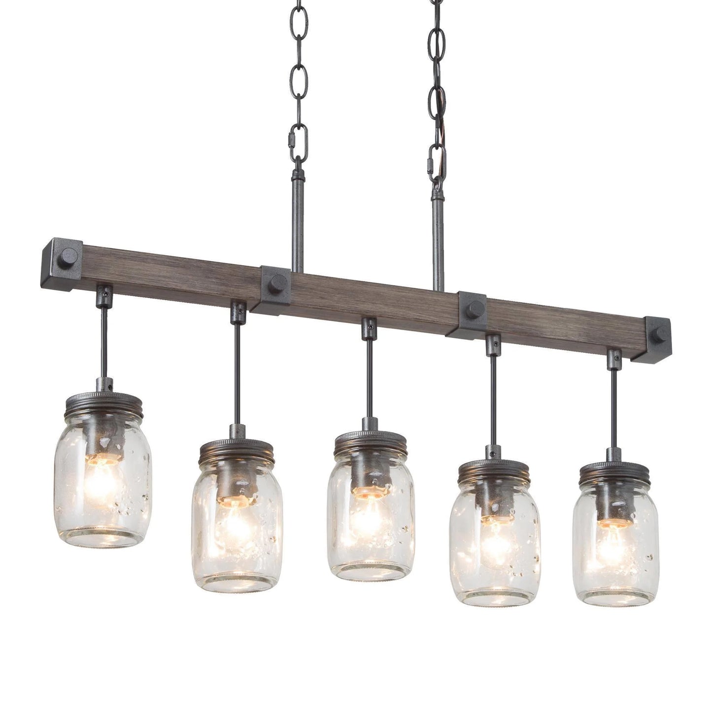 5-Light Rusty Black and Brown Wood Grain Farmhouse Textured Glass Linear LED Kitchen Island Light, Large Linear Modern Farmhouse Chandeliers Light for Dining Room, Kitchen Island, Bedroom