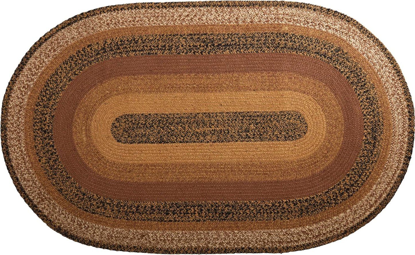 Kettle Grove Primitive Jute Black Striped Accent Rug Oval Decor W/Floor Pad 36"X60"