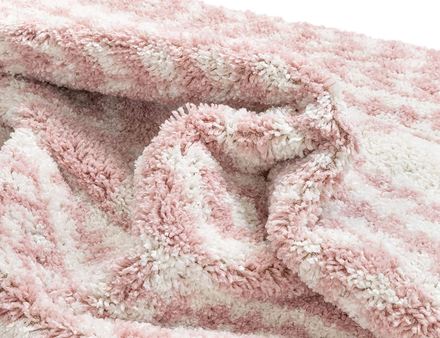 Madison Shag Cossima Tribal Diamond Stripes Shag Blush Pink 2'3" X 7'3" Runner Rug
