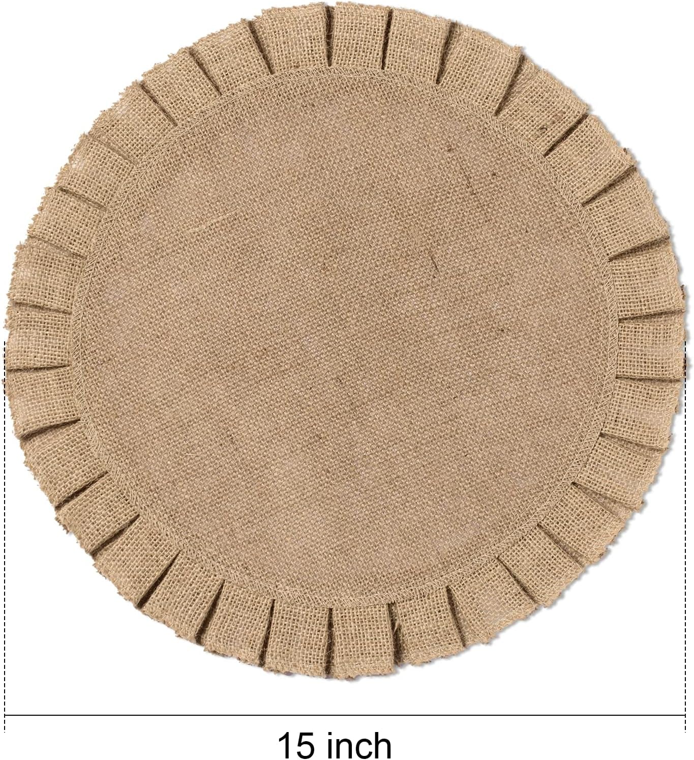 Burlap round Braided Placemats Set of 6 for Dining Tables 15 Inch Heat Resistant Jute Table Mats Farmhouse Woven Fabric Natural Place Mats for Fall Decoration(Ruffled Lace)