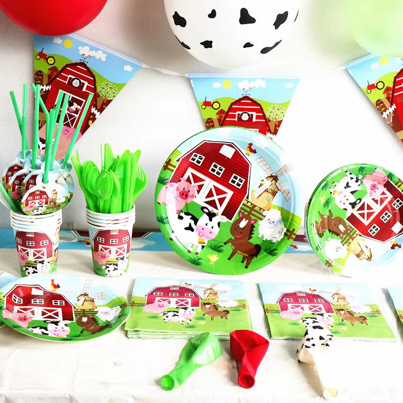 Farm Cow Theme Birthday Party Animal Party Cow Decoration Disposable Cups Plates Flags Tablecloth Baby Shower Balloon Decoration
