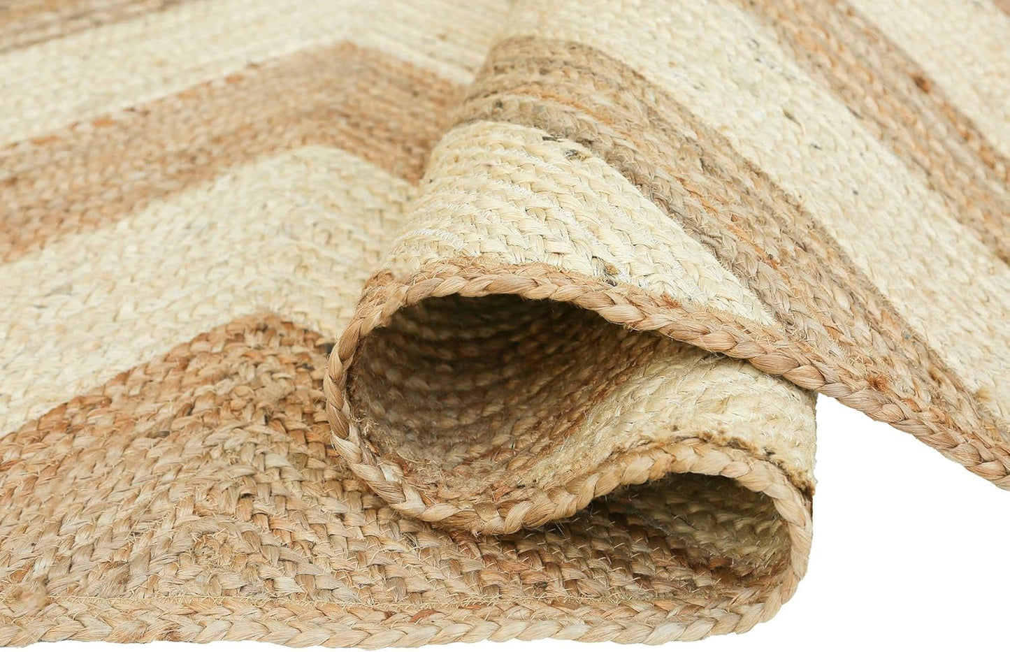 Premium Natural Fiber Woven 6' X 9' Chevron Jute Area Rug - Farmhouse Bohemian Textured Dining Room Rug Rugs