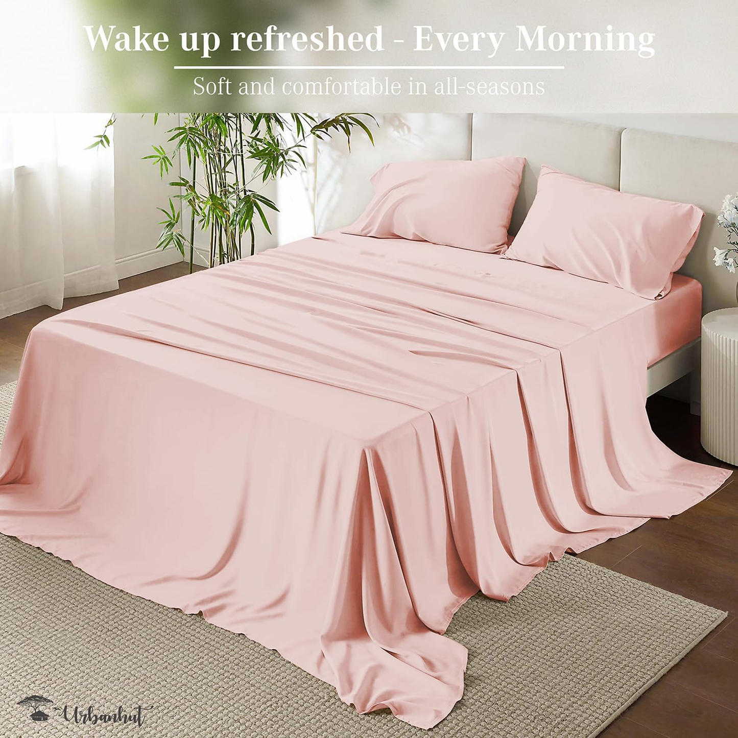 700 Thread Count King Size Egyptian Cotton Sheets, 4Pc Sheet Set Soft Luxury Bed Sheets for King Size Bed, Sateen Weave Hotel Sheets, 16'' Elasticized Deep Pocket - Blush Pink