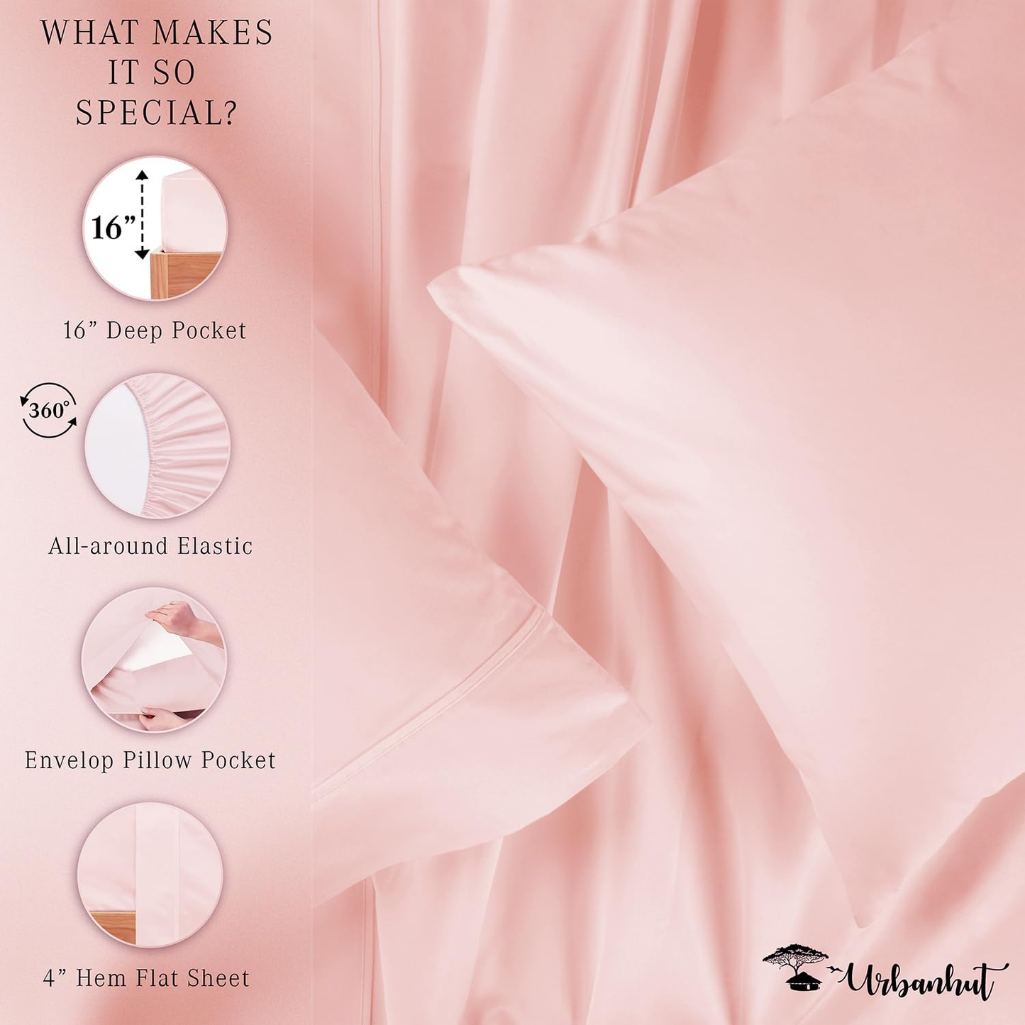 700 Thread Count King Size Egyptian Cotton Sheets, 4Pc Sheet Set Soft Luxury Bed Sheets for King Size Bed, Sateen Weave Hotel Sheets, 16'' Elasticized Deep Pocket - Blush Pink