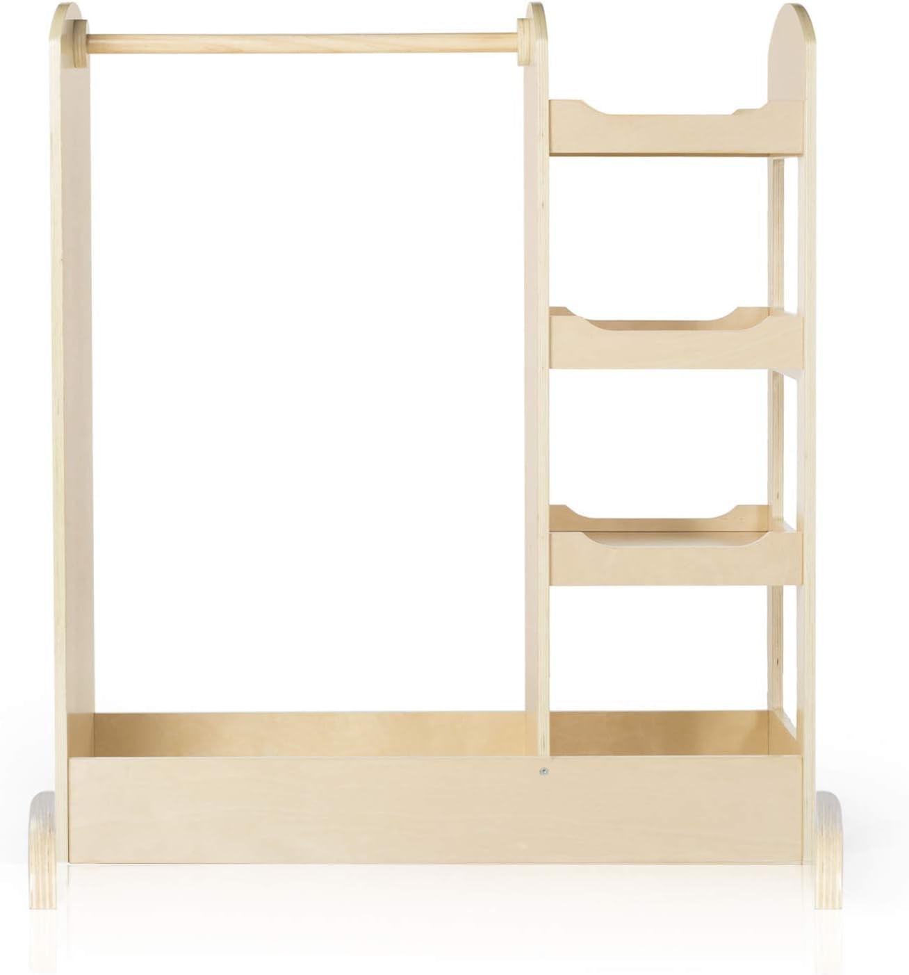 See and Store Dress-Up Center – Natural: Armoire for Kids with Mirror & Shelves, Clothes Rack and Shoe Storage Dresser with Bottom Tray - Toddlers Room Furniture