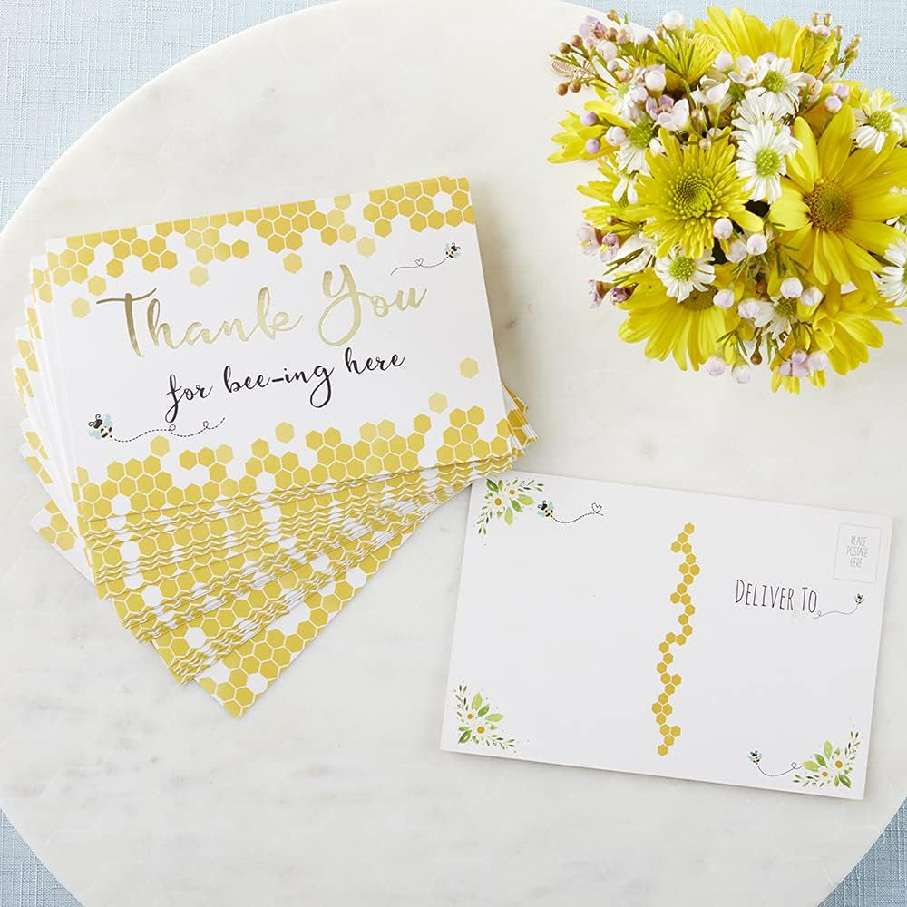Sweet as Can Bee Baby Shower Invitation & Thank You Card Bundle (Set of 25), Invitations, Envelopes, Thank You Post Cards, Diaper Raffle Cards, Books for Baby Cards