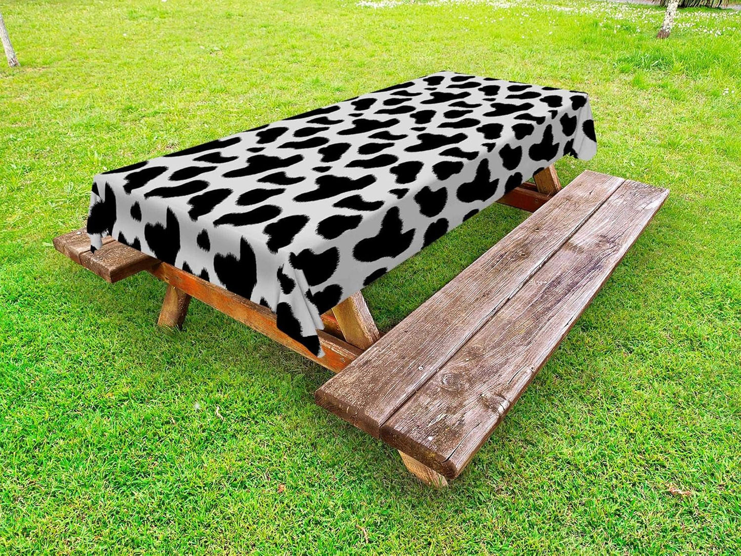 Cow Print Outdoor Tablecloth, Cow Hide Pattern with Spots Farm Life with Cattle Camouflage Animal Skin, Decorative Washable Picnic Table Cloth, 58" X 84", Charcoal Grey