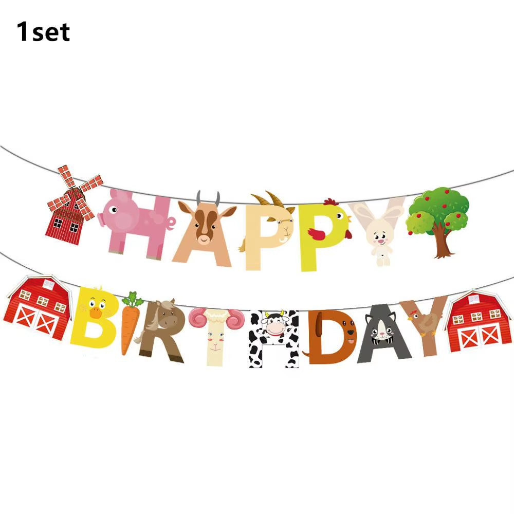 Farm Theme Green Tractor Inflatable Balloons Cake Topper Happy Birthday Party Decoration Kids Birthday Excavator Vehicle Banner