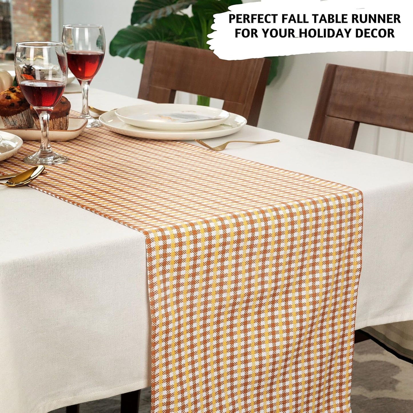 Table Runner 90 Inches Long for Table Decorations, 100% Cotton Farmhouse Table Runner or Rustic Table Runner for Boho Table Decor, Coffee Table Runner - (Ginger Spice)