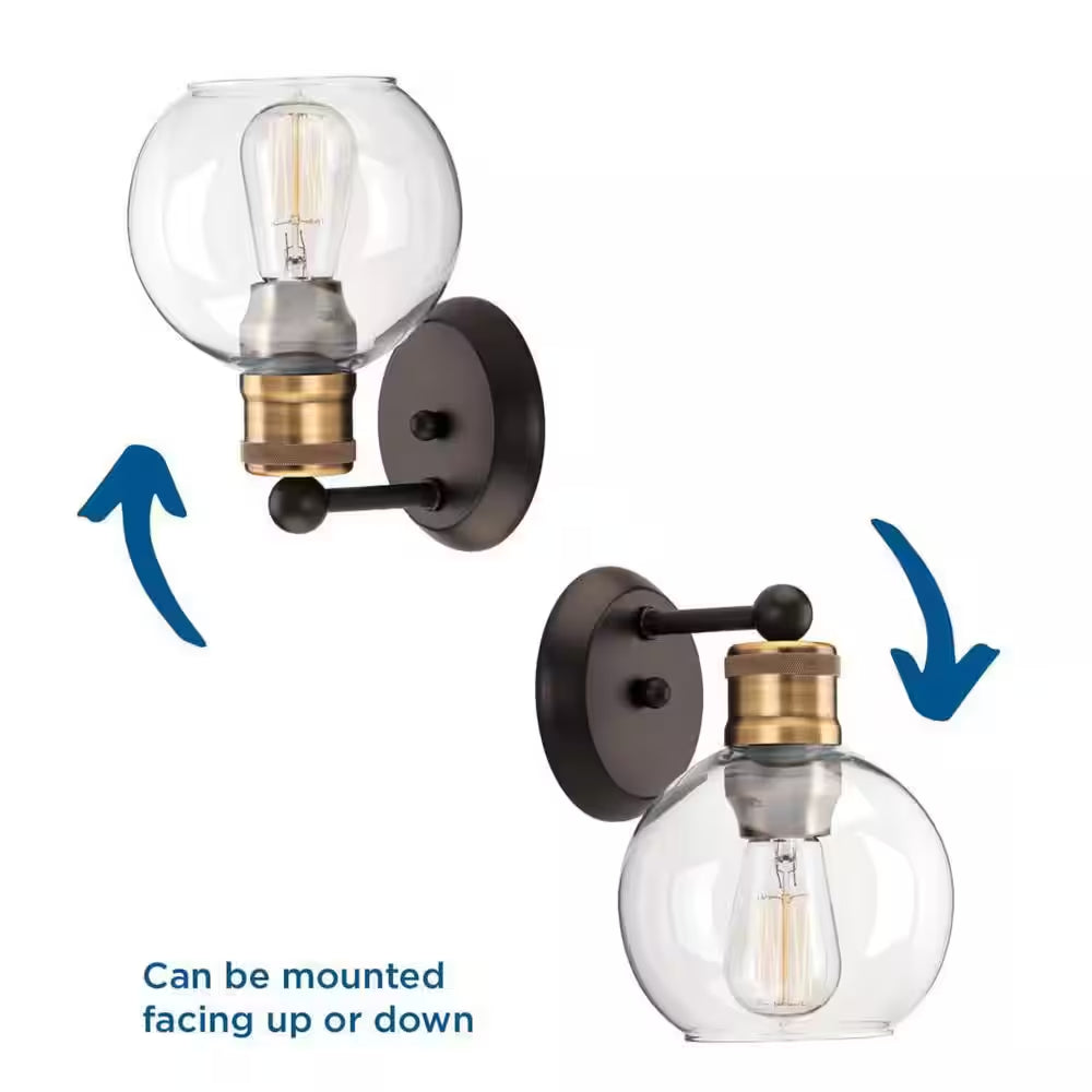 Hansford Collection 1-Light Antique Bronze Clear Glass Coastal Farmhouse Bathroom Vanity Wall Light