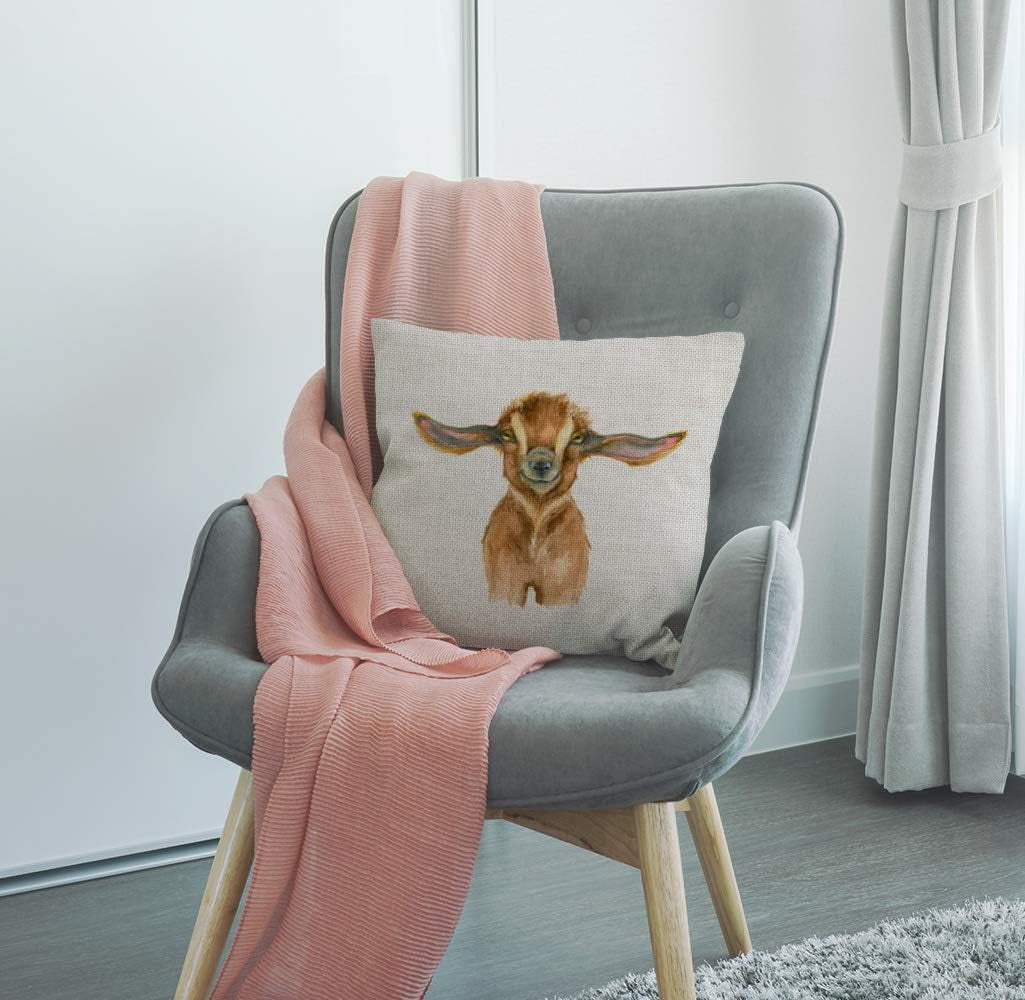 Happy Goat Farmhouse Pillows - Farmhouse Pillow Cover - Farm Animal Linen Pillow Cover - Farmhouse Pillow Covers - Rustic Decor Pillow
