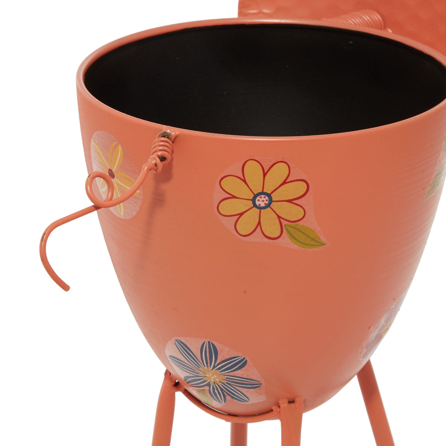 8" X 16" Indoor Outdoor Pink Metal Pig Planter with Floral Pattern Planter