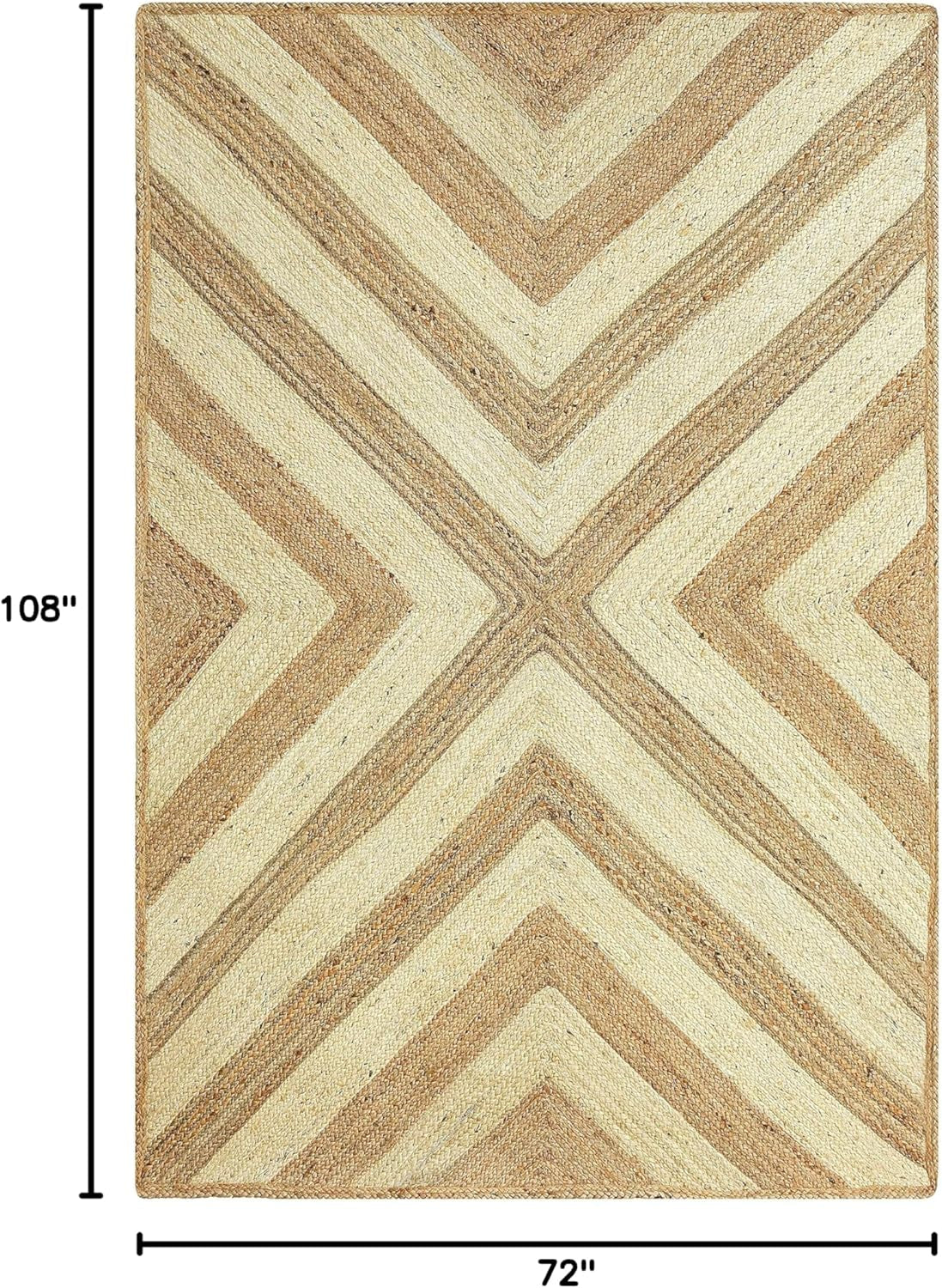 Premium Natural Fiber Woven 6' X 9' Chevron Jute Area Rug - Farmhouse Bohemian Textured Dining Room Rug Rugs