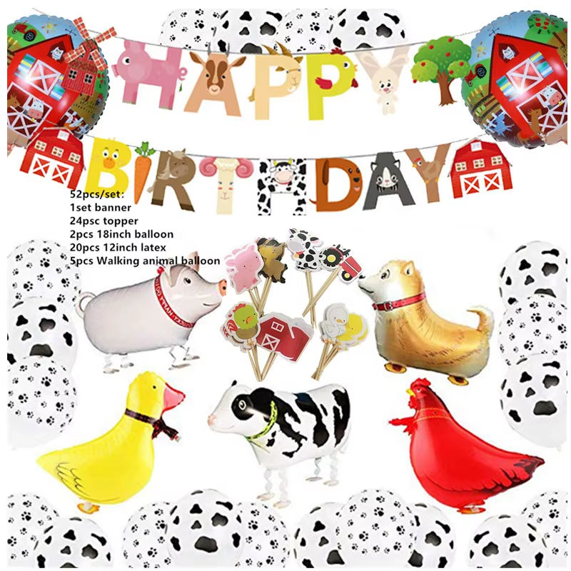Baby Shower Farm Animals Theme Party Favors Decorations with Balloon Cartoon Disposable Tableware Sets Birthday Party Supplies