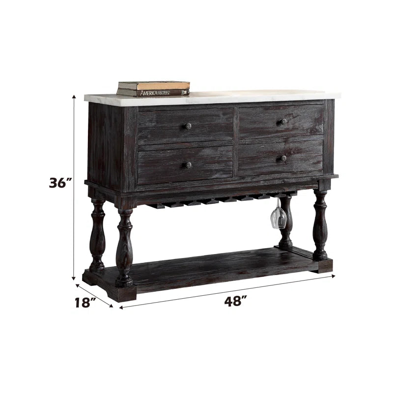 Concert 48"L 4-Drawer Server with Natural Marble Top in White and Weathered Espresso