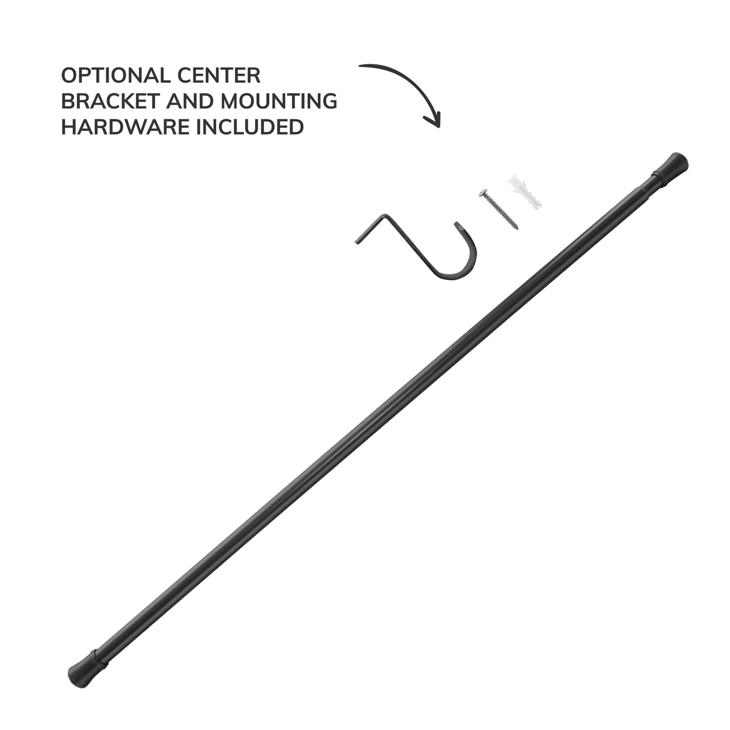 Adjustable Tension Window Curtain Rod, 46" - 84", with 1" Diameter, Black
