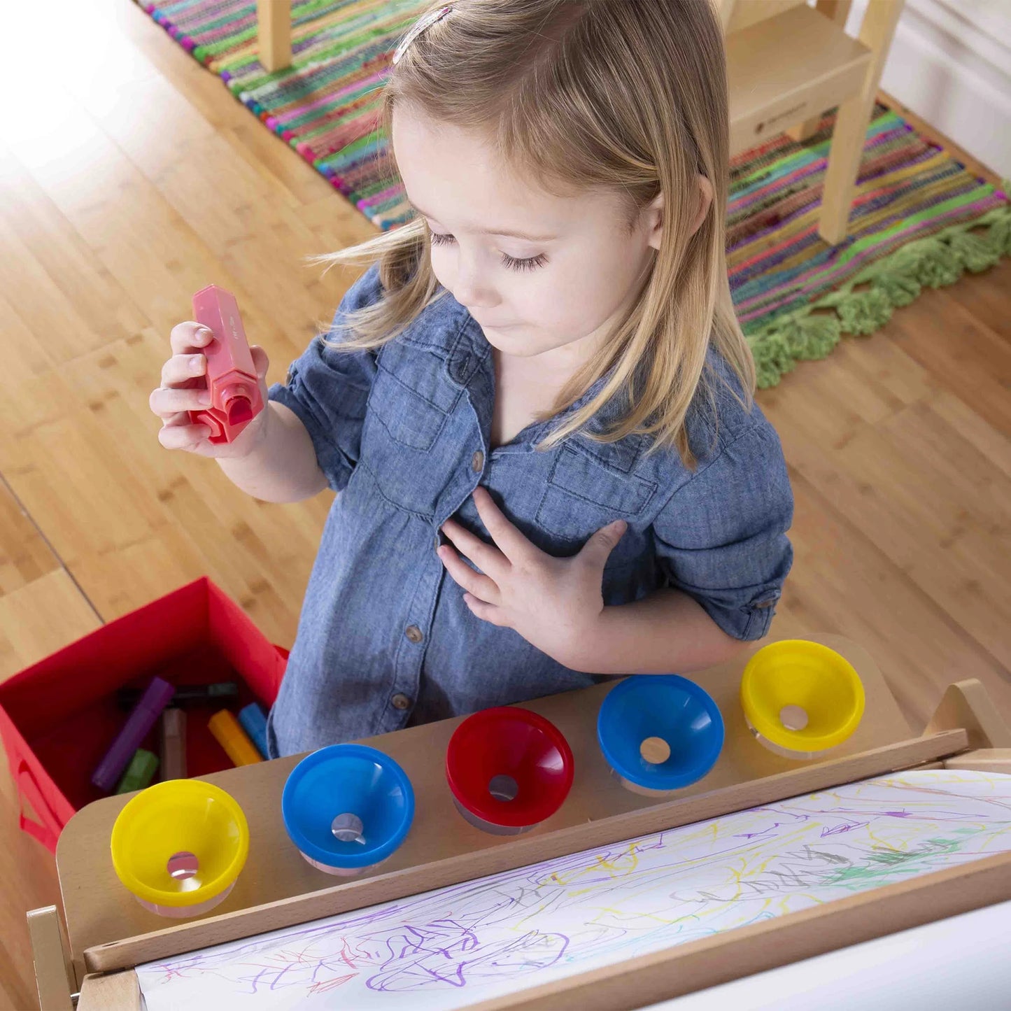 Kids Desk to Easel Art Cart - Natural: Wooden Toddler Art Activity Center with Chalkboard and Art Easel for Kids