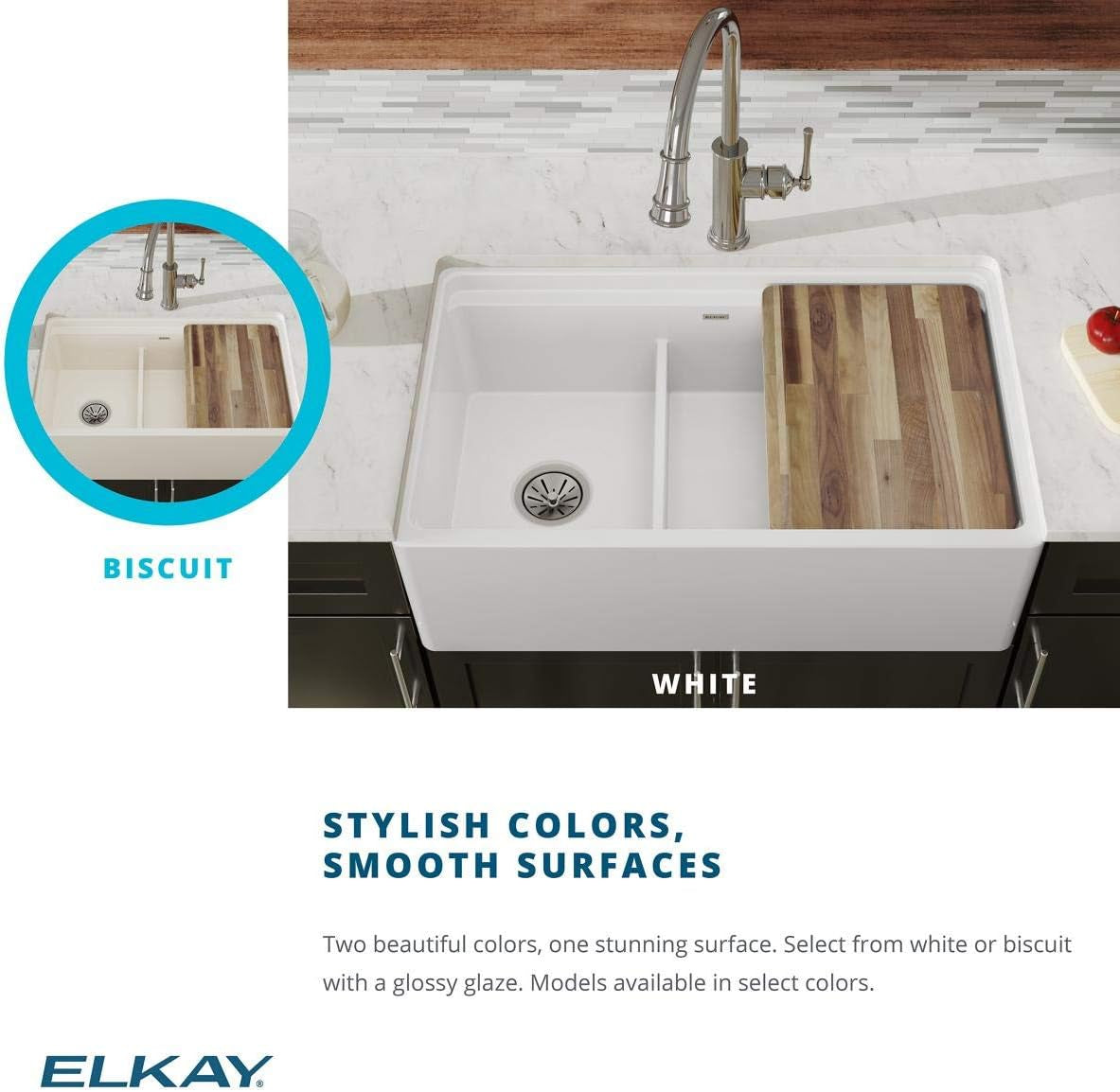 SWUF3320WH Fireclay 60/40 Double Bowl Farmhouse Sink with Aqua Divide, White