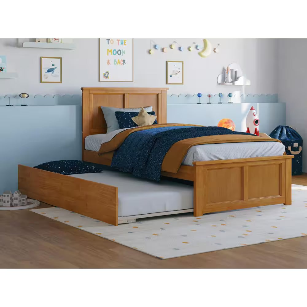 Madison Walnut Full Platform Bed with Matching Foot Board and Twin Size Urban Trundle Bed