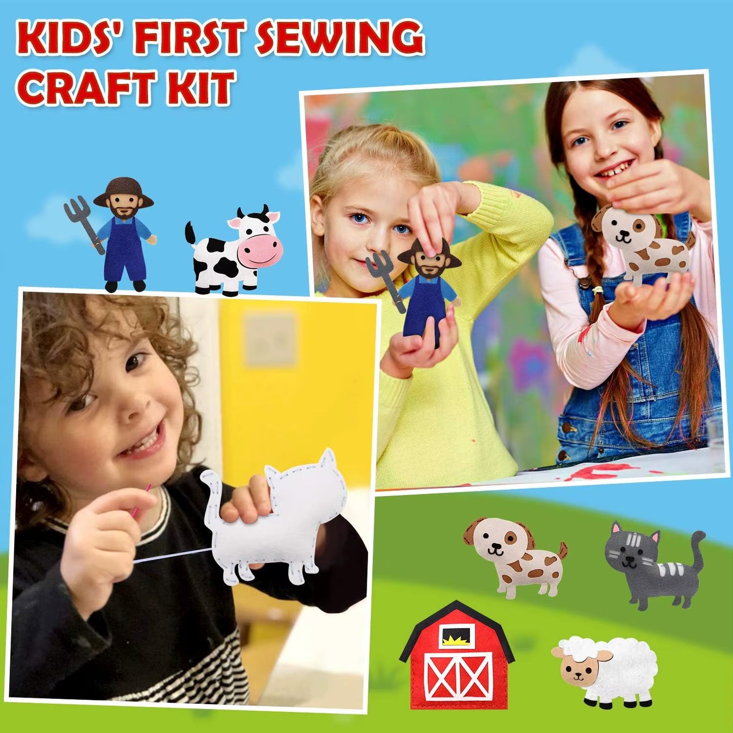 Farm Animals Sewing Craft Kit Felt Animal DIY Craft Sewing Kit for Girls and Boys Educational Sewing Kit for Kids