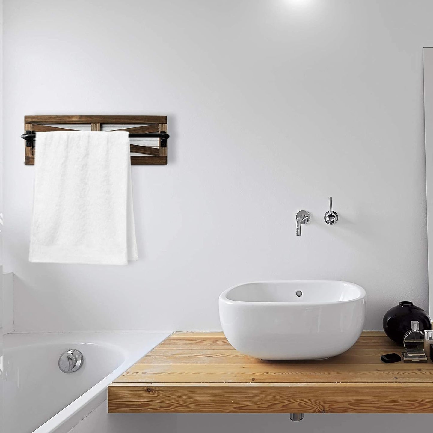 2PCS Rustic Towel Rack for Bathroom Wall Mounted, Wall Mounted Wood Hanging Bathroom Towel Holder and Organizer for Kitchen Storage Organizer Rack, Bathroom Towels, Robes, Clothing (Brown)