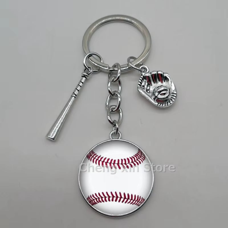 Baseball Softball Convex Photo Glass round Dome Keychain Jewelry, DIY Keychain