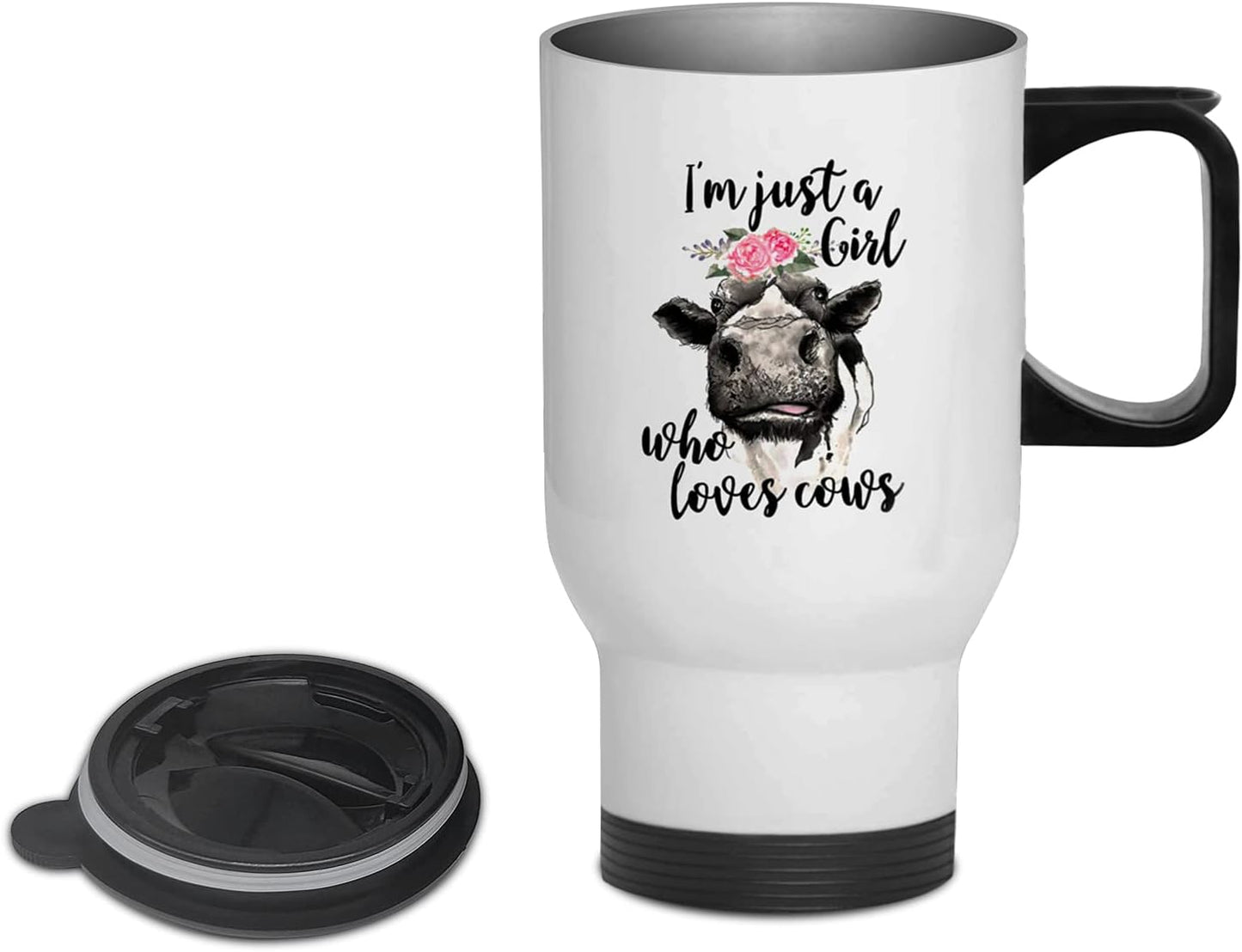 Valentines I M Just a Girl Who Loves Cows Flower Women Stuff 13.5Oz Print Cup Cow Gifts for Women Stainless Steel Tumbler Kitchen Decor - Gift Idea for Cow Lovers Stuff Farm Animal