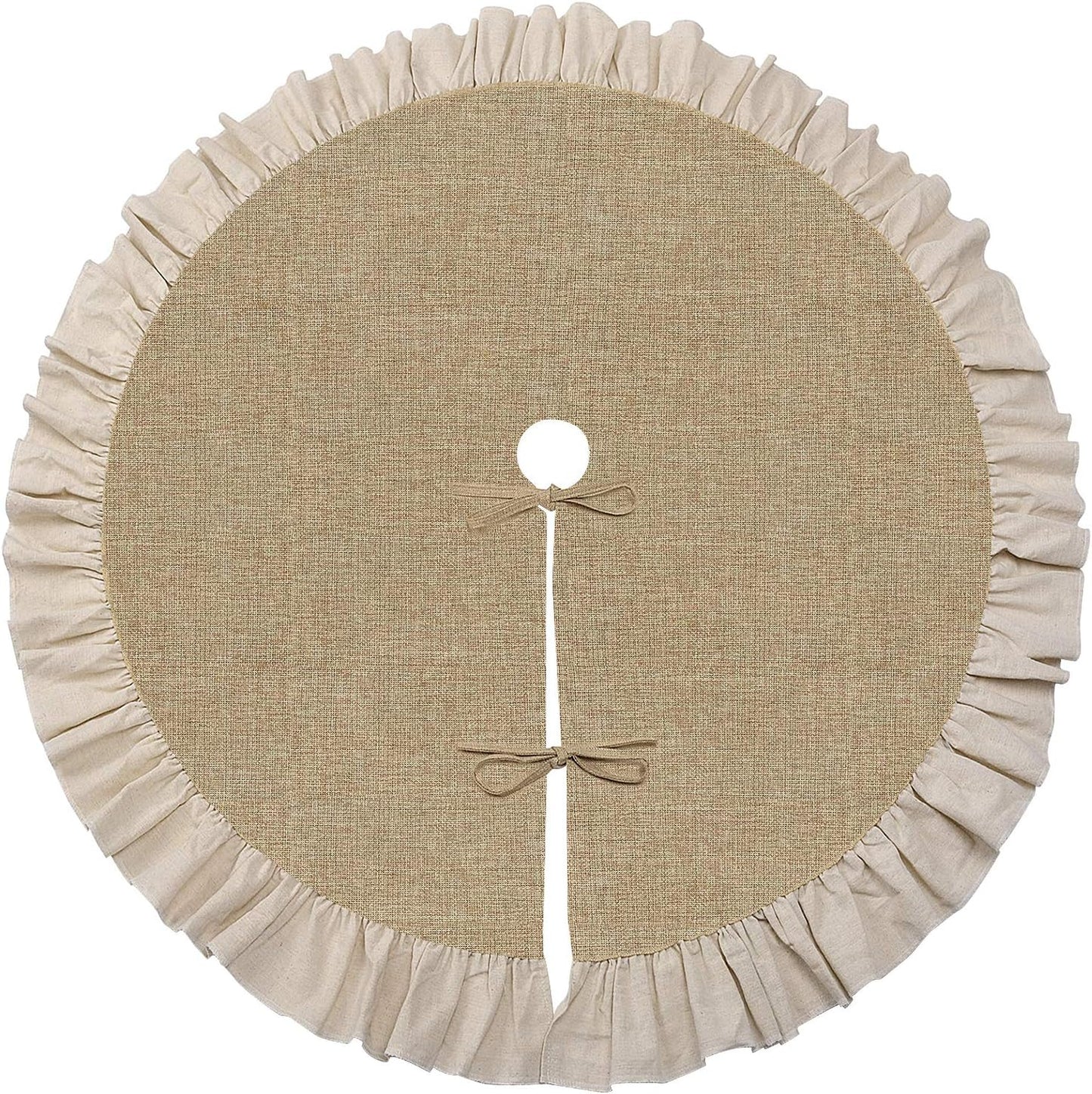 Burlap Christmas Fall Tree Skirt with Ruffle Border,48" Linen Rustic Tree Ornaments for Farmhouse Autumn Fall Christmas Decorations