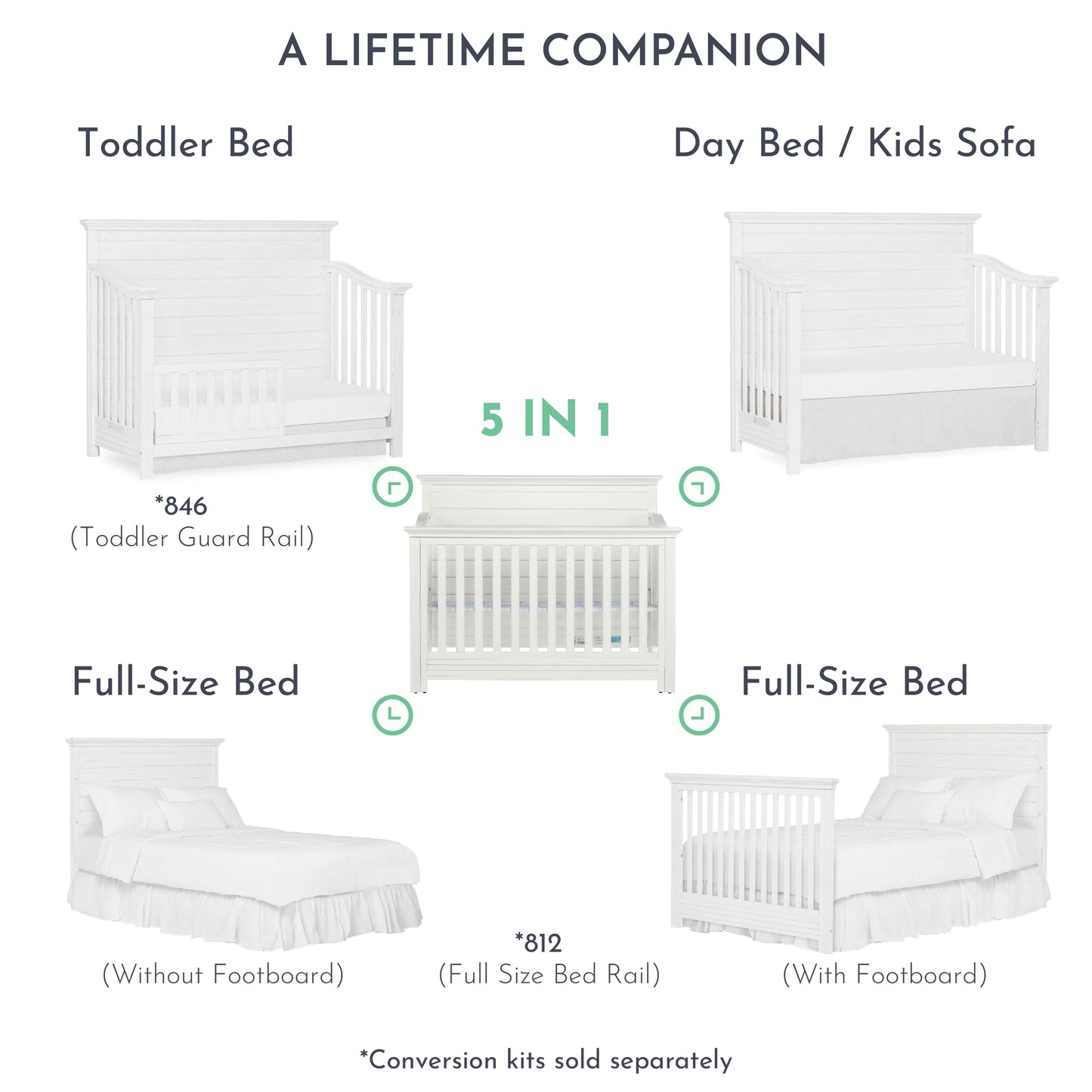 Waverly 5-In-1 Full Panel Convertible Crib, Weathered White
