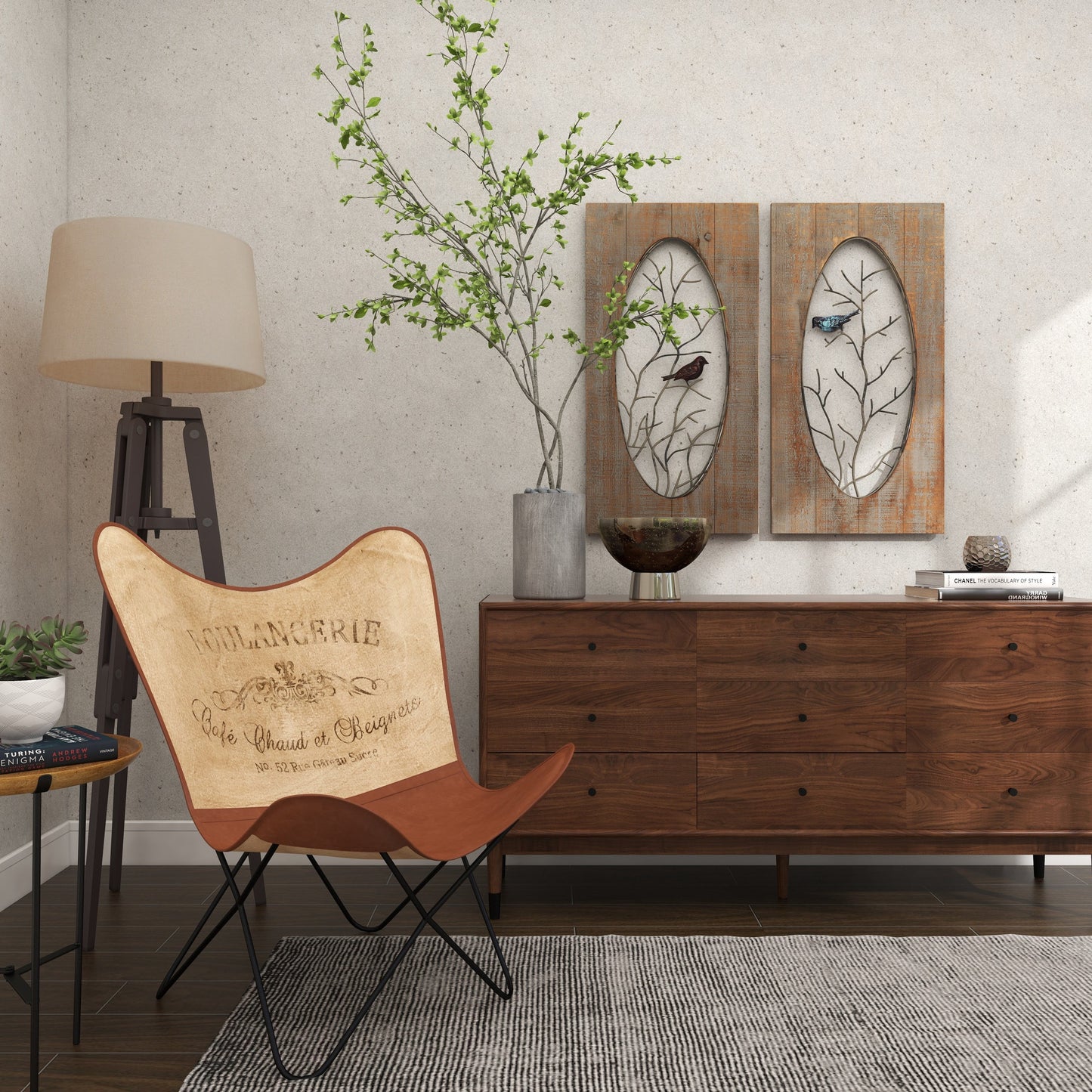 Brown Wood Bird Wall Decor with Tree Branches (2 Count)