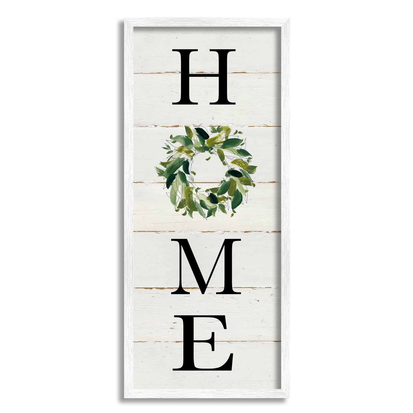 Home Vertical Phrase Green Leaf Wreath Family Typography, 10 X 24, Design by Carol Robinson