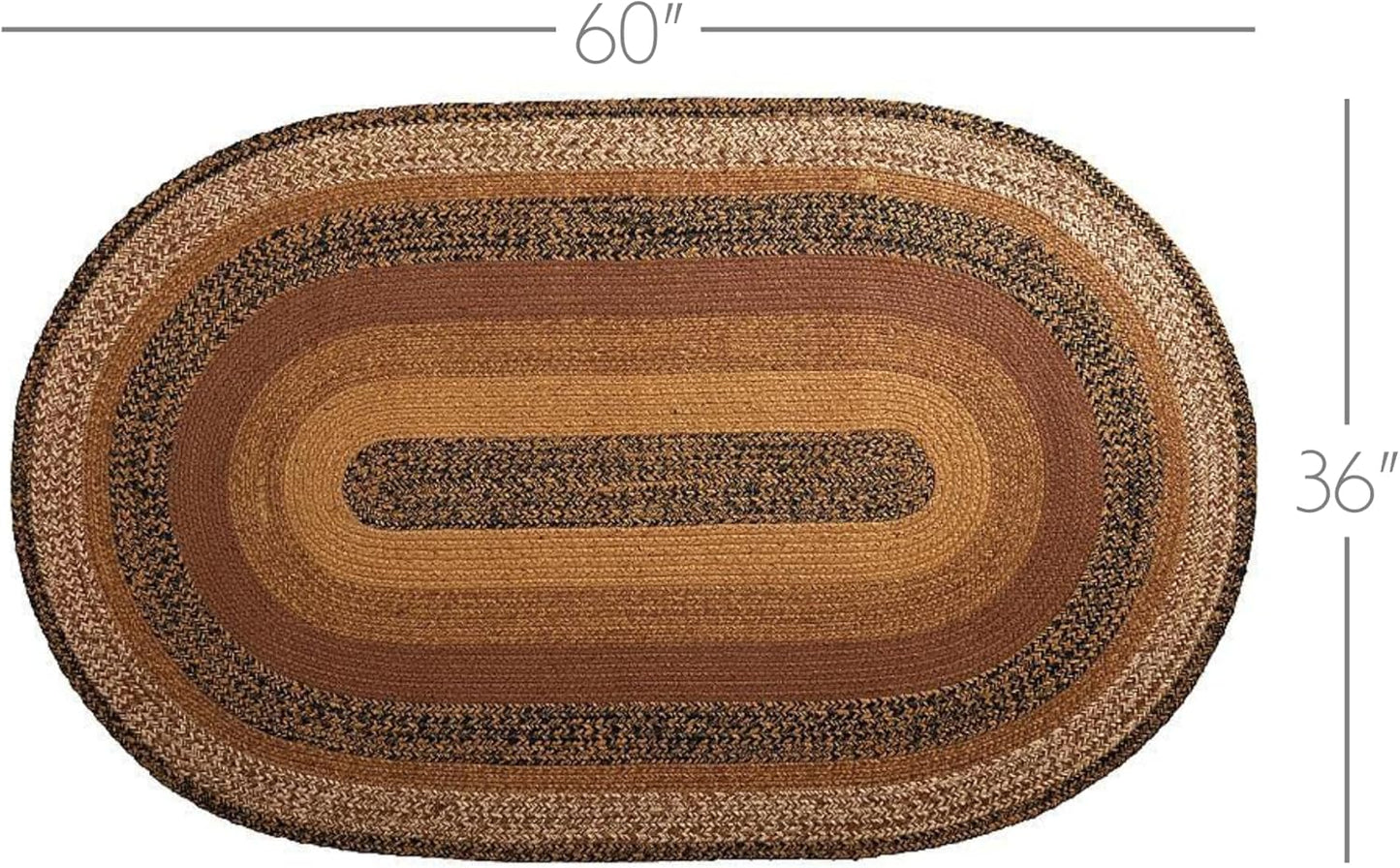 Kettle Grove Primitive Jute Black Striped Accent Rug Oval Decor W/Floor Pad 36"X60"