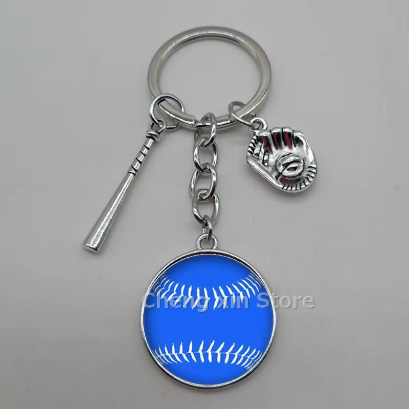 Baseball Softball Convex Photo Glass round Dome Keychain Jewelry, DIY Keychain