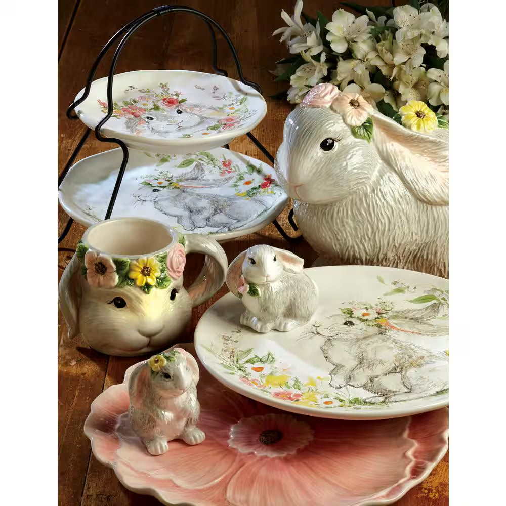 17.25 In. Sweet Bunny Multicolored Earthenware Oval Platter