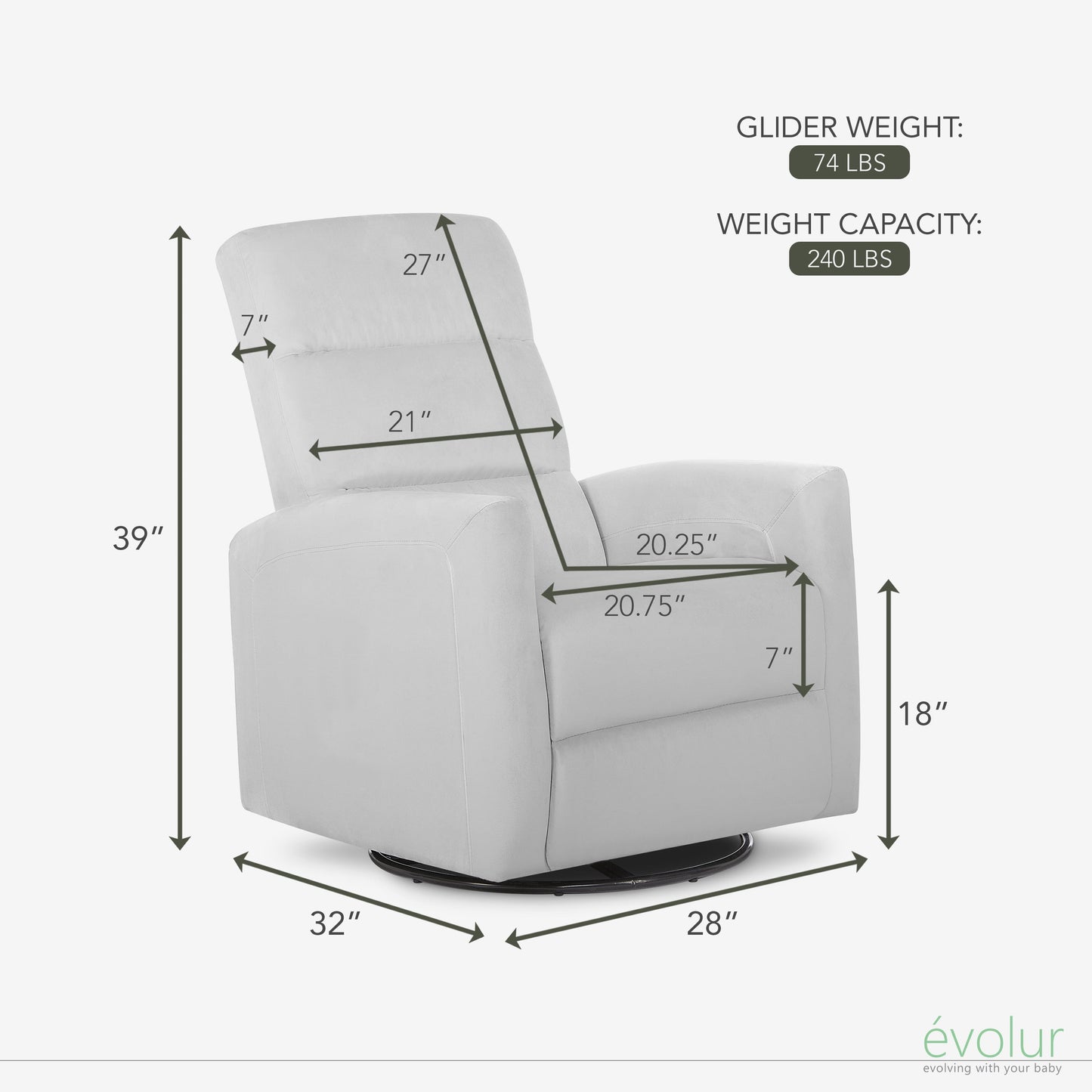 Reevo Swivel Glider in Misty Grey, Easy Assembly