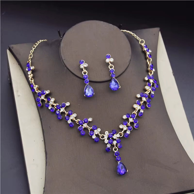 Fashion Bridal Jewelry Sets for Women Earring Necklace Set Rhinestone Crystal Wedding Necklaces Earrings Sets