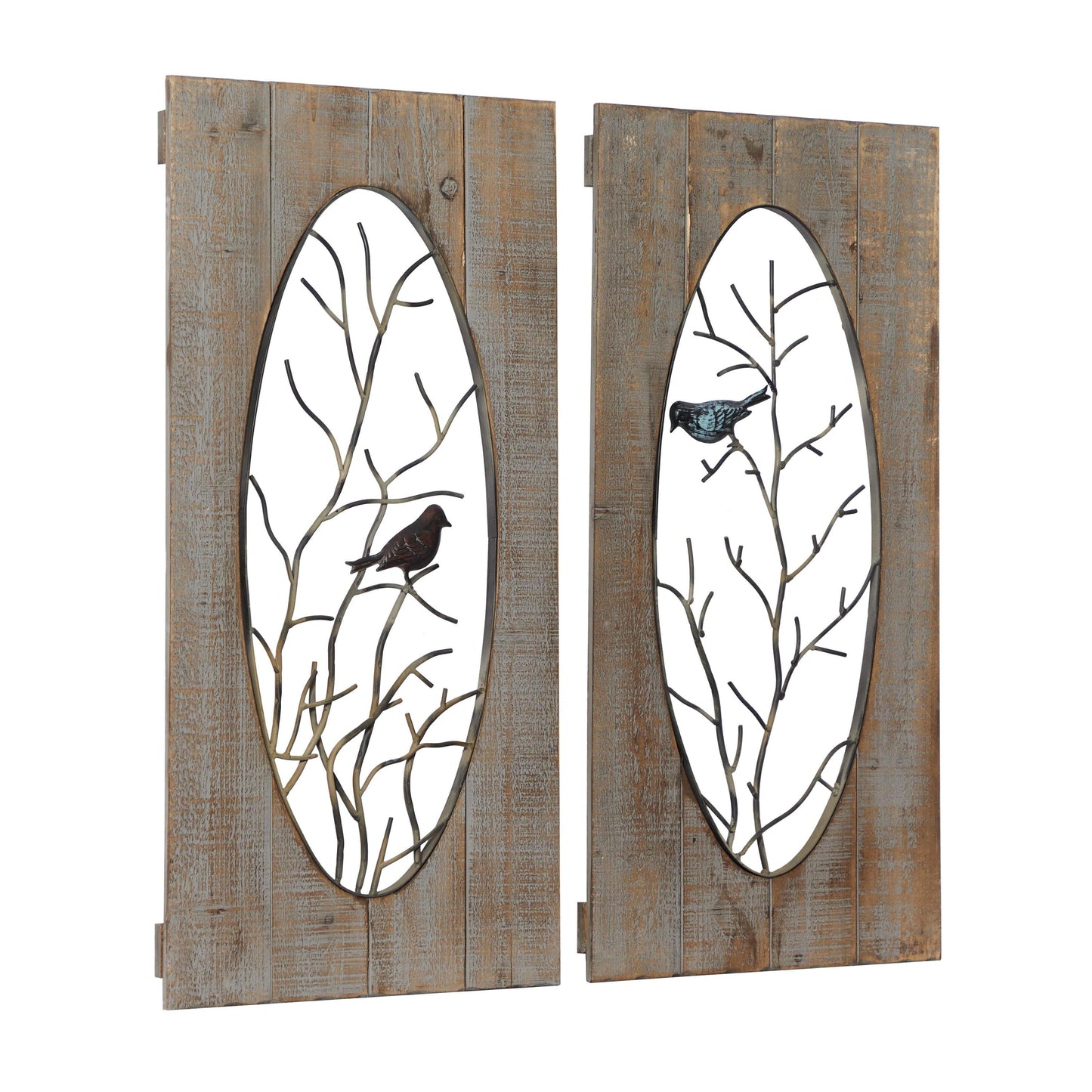 Brown Wood Bird Wall Decor with Tree Branches (2 Count)
