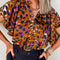 Leopard Notched Short Sleeve Blouse
