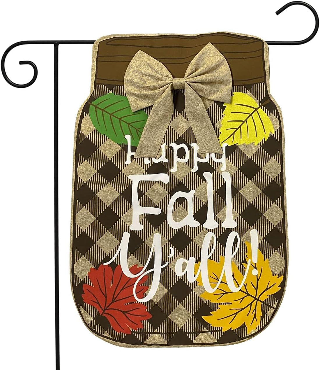 Fall Mason Jar Burlap Garden Flag Happy Fall Y'All 12.5" X 18"