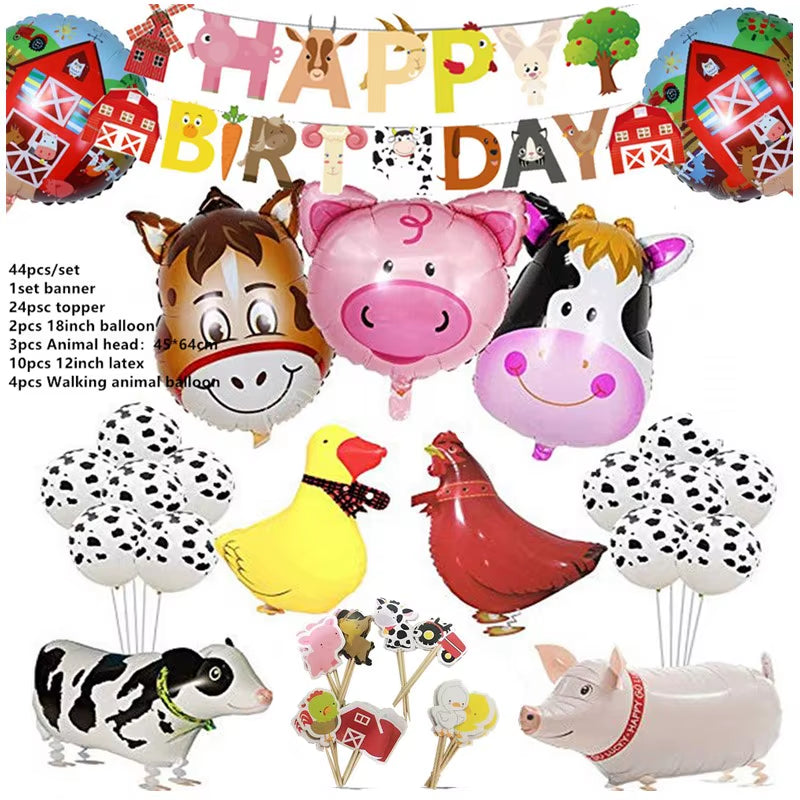 Baby Shower Farm Animals Theme Party Favors Decorations with Balloon Cartoon Disposable Tableware Sets Birthday Party Supplies