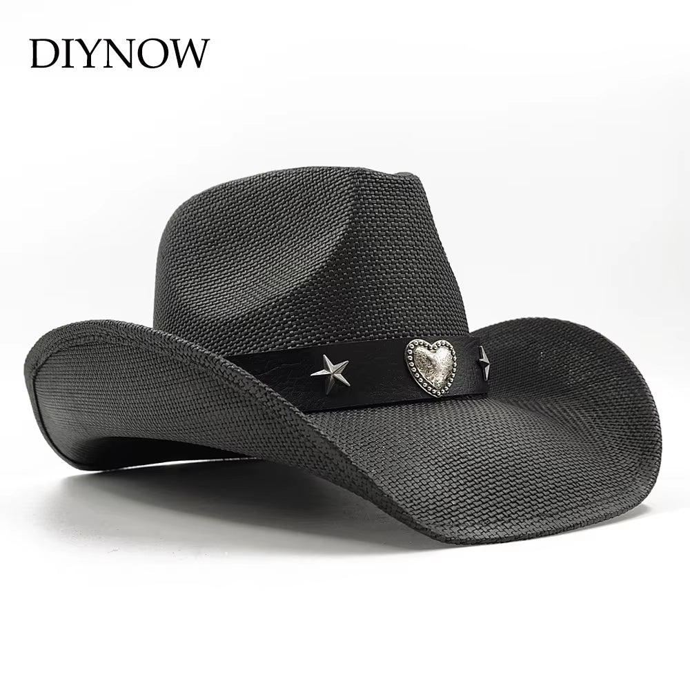Love Belt Accessories Western Cowboy Straw Hat Fashionable Men and Women Summer Sunshade Straw Hat Cowboy Hat Beach Hat 2024 New