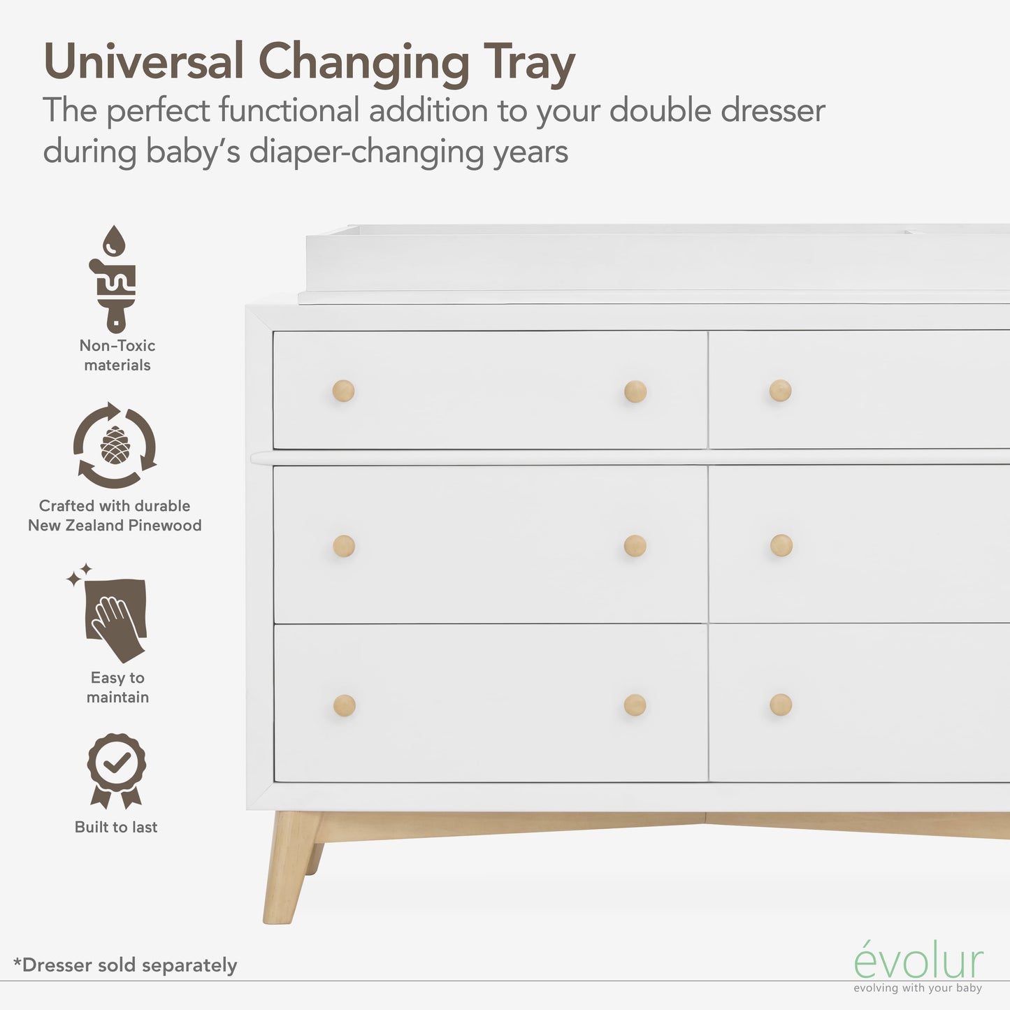 I Modern Changing Tray I Lasting Quality, Weathered White
